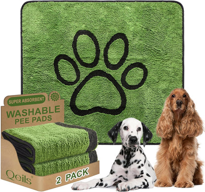Reusable Dog Pee Pads, 2 Pack Super Absorbent & Leakproof Washable Puppy Pads with Soft Green Top Layer, for Potty Training, Crates, Couch, Car Seats & Pet Beds, 18"x24"
