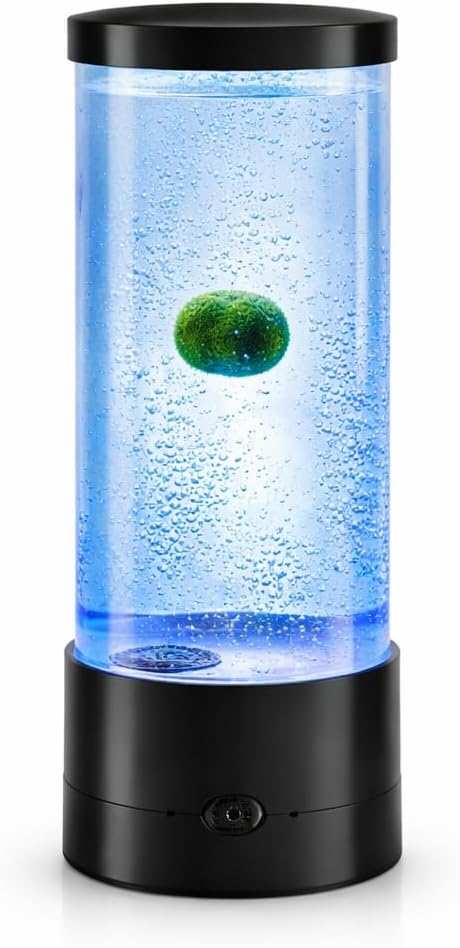 Artificial Marimo Moss Ball LED Bubble Aquarium, Desktop Tumbler Lamp, 7 Color Ambient Night Lights for Home, Office & Bedroom Decor