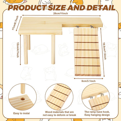 22 Pcs Hamster Platform Set, Hamsters Cage Accessories Include 1 Hamster Platform 1 Wooden Hideout Tubes Tunnels 20 Handcrafted Flowers for Dwarfs Syrian Guinea Pig Rats Gerbils Mice Habitat Decor