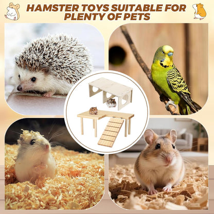 22 Pcs Hamster Platform Set, Hamsters Cage Accessories Include 1 Hamster Platform 1 Wooden Hideout Tubes Tunnels 20 Handcrafted Flowers for Dwarfs Syrian Guinea Pig Rats Gerbils Mice Habitat Decor