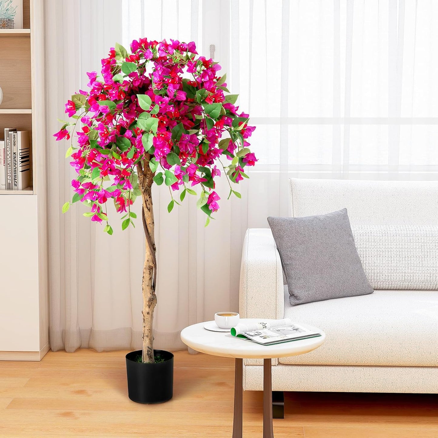 4.5FT Bougainvillea Artificial Tree, Tall Fake Floor Plant for Indoor Outdoor Décor