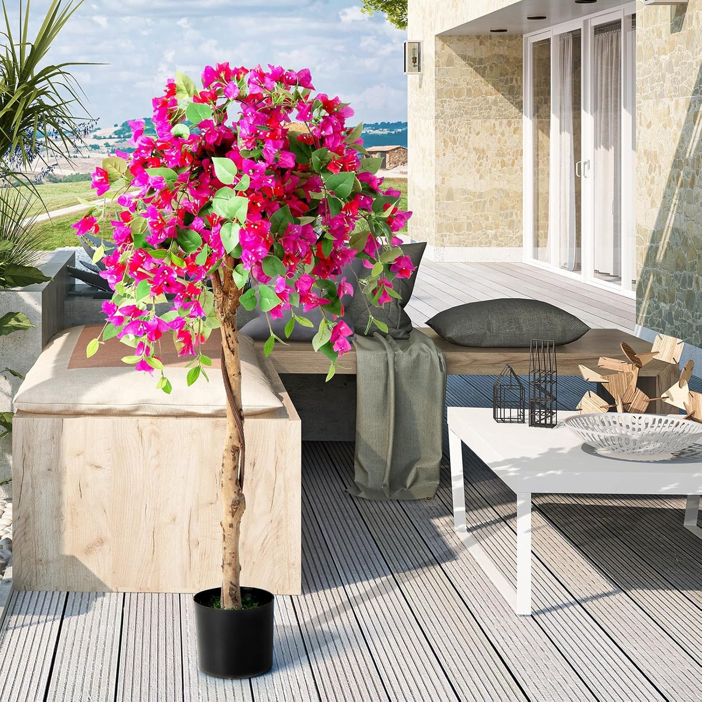 4.5FT Bougainvillea Artificial Tree, Tall Fake Floor Plant for Indoor Outdoor Décor