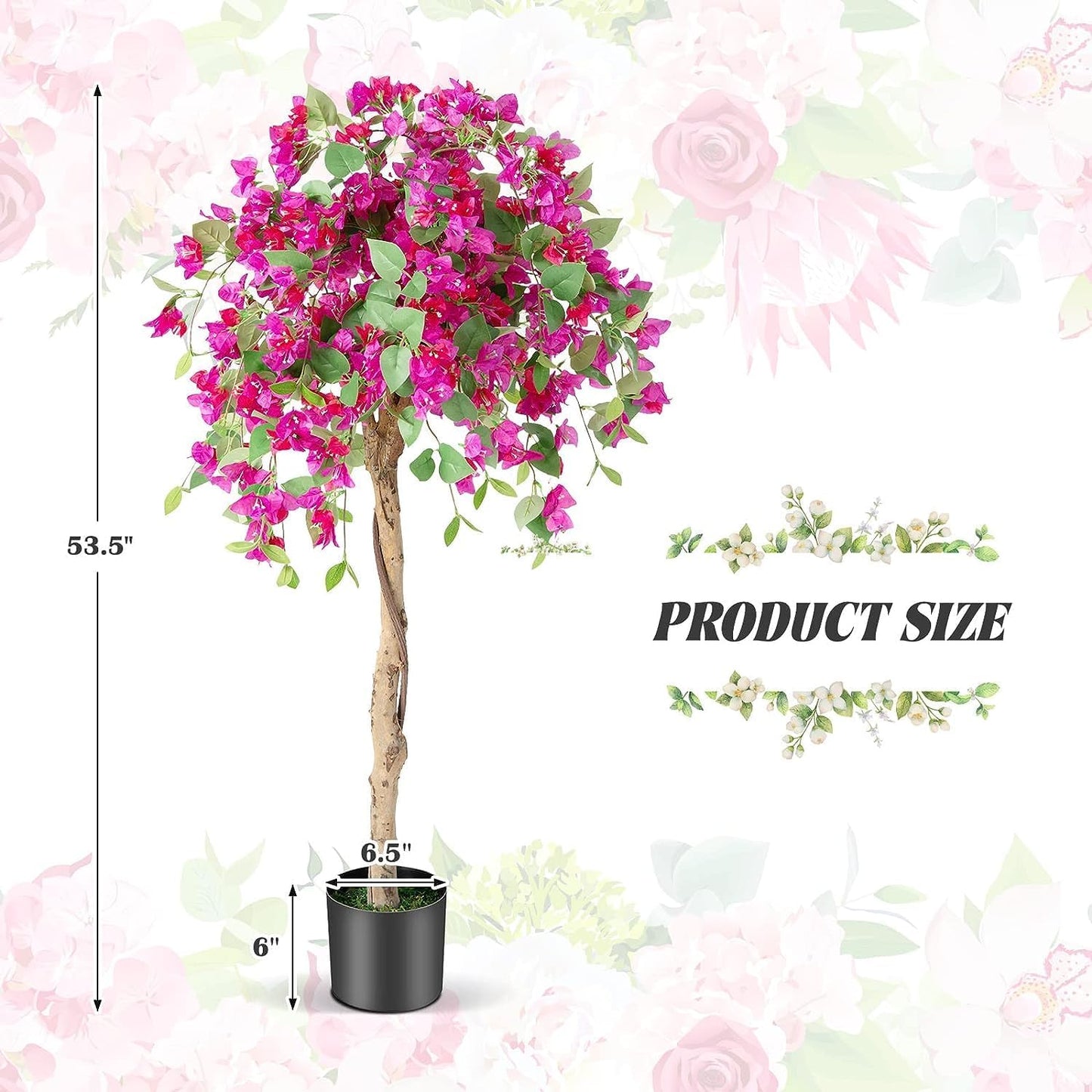 4.5FT Bougainvillea Artificial Tree, Tall Fake Floor Plant for Indoor Outdoor Décor