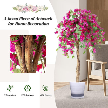 4.5FT Bougainvillea Artificial Tree, Tall Fake Floor Plant for Indoor Outdoor Décor