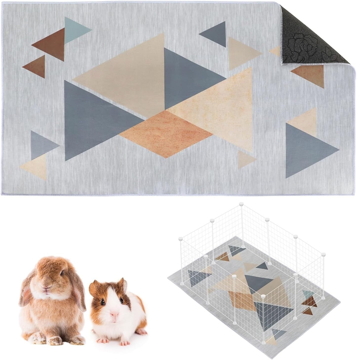 Guinea Pig Cage Liner - Washable Bunny Playpen Mat - Soft Reusable Rabbit Bedding - Non-Slip Rug for Small Animals, Kittens & Puppies (47"x31")