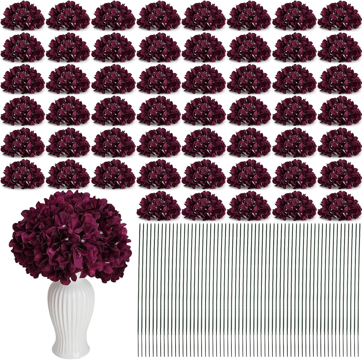 Red Hydrangea Artificial Flowers Silk Hydrangeas Bulk 104 PCS