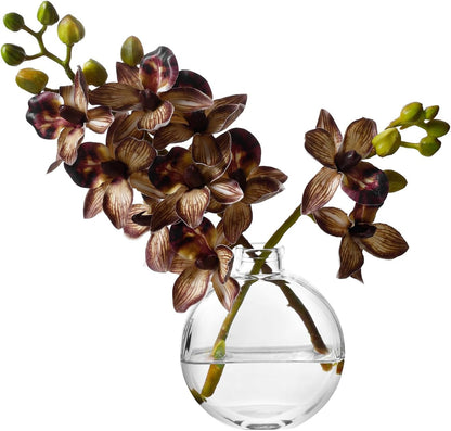 White Textured Coated Silk Artificial Orchid Flowers with Clear Glass Vase and Faux Water, 11" Faux Phalaenopsis Orchid Arrangement Centerpiece for Dining Table Bathroom Decor