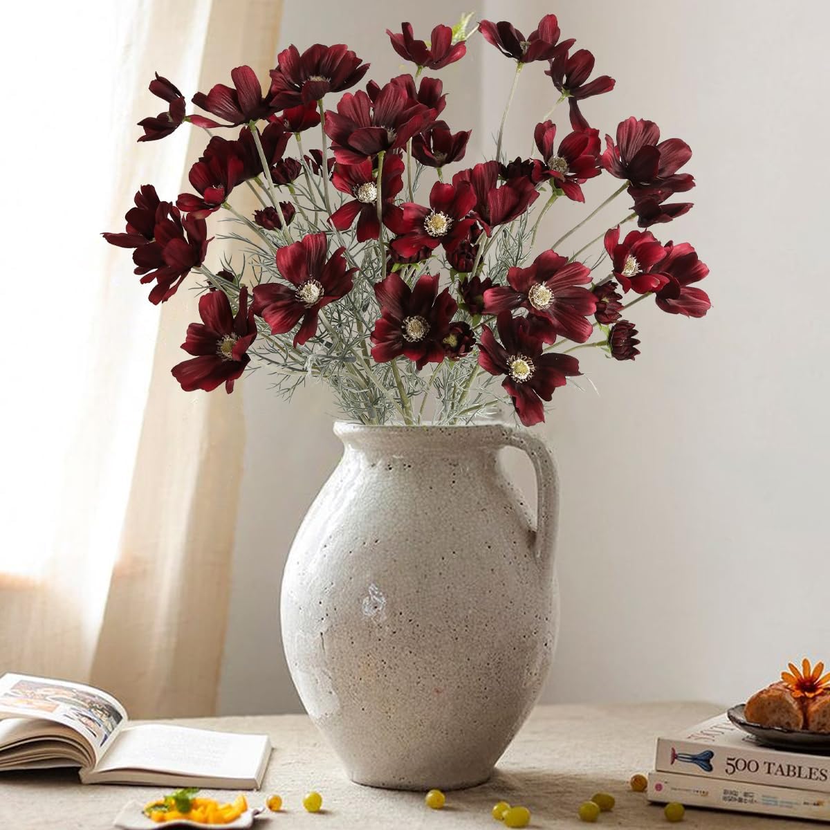 Cosmos Silk Flowers,6PCS Daisy Flowers Artificial 24'' Artificial Wildflower Fake Flowers with Stems for Wedding Party Kitchens Home Decoration(Peach Coral)