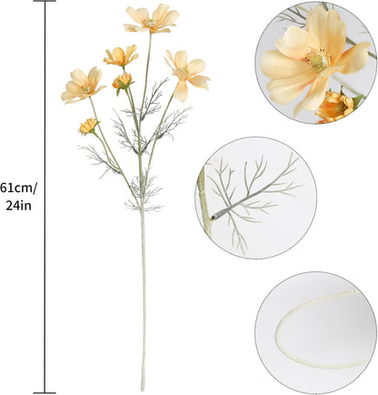 Cosmos Silk Flowers,6PCS Daisy Flowers Artificial 24'' Artificial Wildflower Fake Flowers with Stems for Wedding Party Kitchens Home Decoration(Peach Coral)