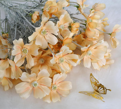 Cosmos Silk Flowers,6PCS Daisy Flowers Artificial 24'' Artificial Wildflower Fake Flowers with Stems for Wedding Party Kitchens Home Decoration(Peach Coral)