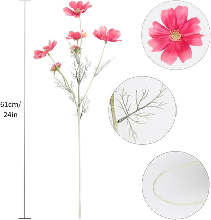 Cosmos Silk Flowers,6PCS Daisy Flowers Artificial 24'' Artificial Wildflower Fake Flowers with Stems for Wedding Party Kitchens Home Decoration(Peach Coral)