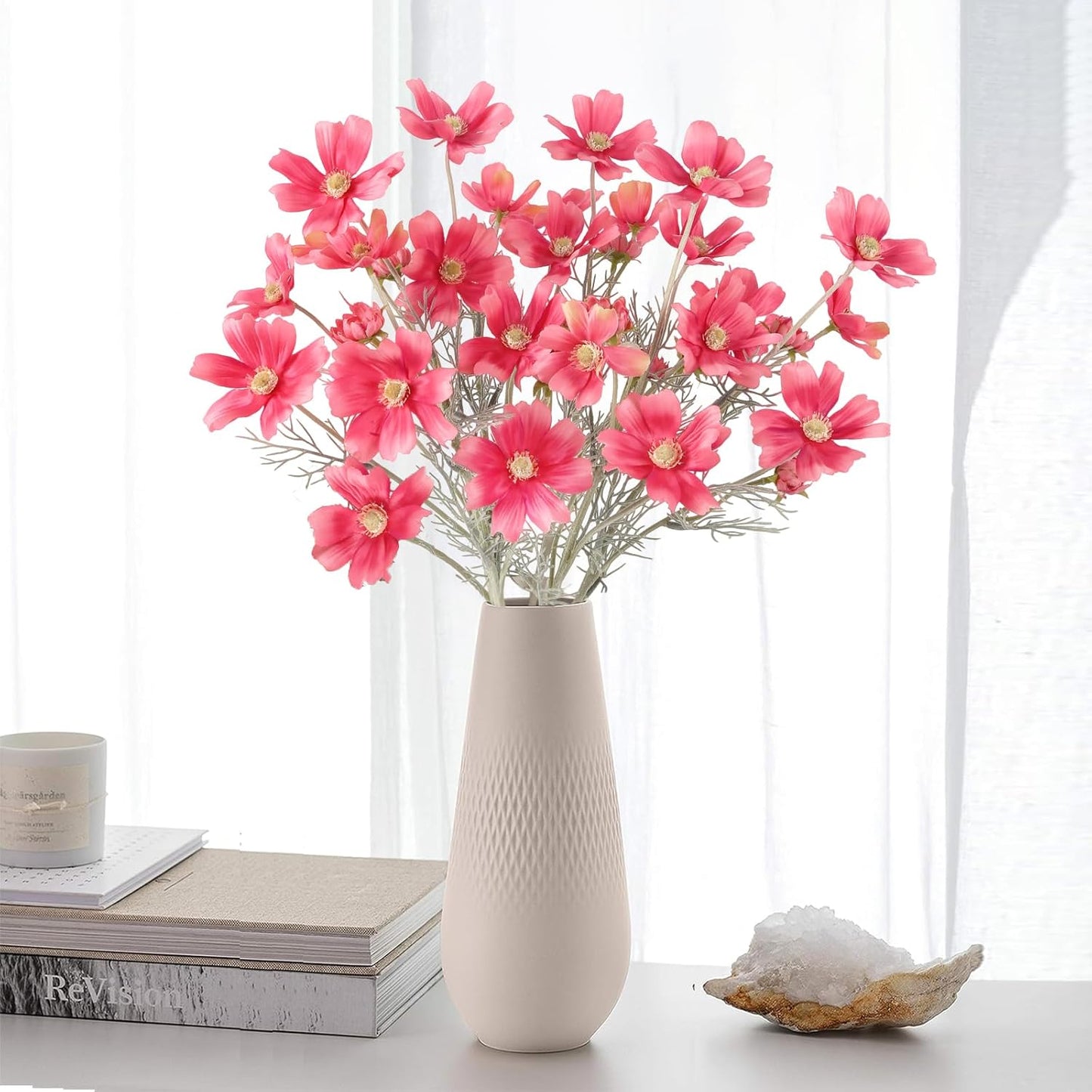 Cosmos Silk Flowers,6PCS Daisy Flowers Artificial 24'' Artificial Wildflower Fake Flowers with Stems for Wedding Party Kitchens Home Decoration(Peach Coral)