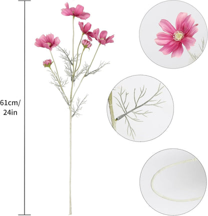 Cosmos Silk Flowers,6PCS Daisy Flowers Artificial 24'' Artificial Wildflower Fake Flowers with Stems for Wedding Party Kitchens Home Decoration(Peach Coral)