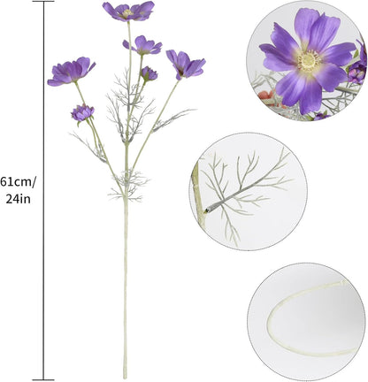 Cosmos Silk Flowers,6PCS Daisy Flowers Artificial 24'' Artificial Wildflower Fake Flowers with Stems for Wedding Party Kitchens Home Decoration(Peach Coral)