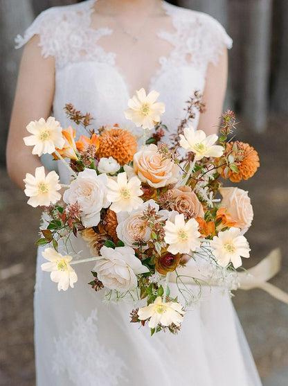 Cosmos Silk Flowers,6PCS Daisy Flowers Artificial 24'' Artificial Wildflower Fake Flowers with Stems for Wedding Party Kitchens Home Decoration(Peach Coral)