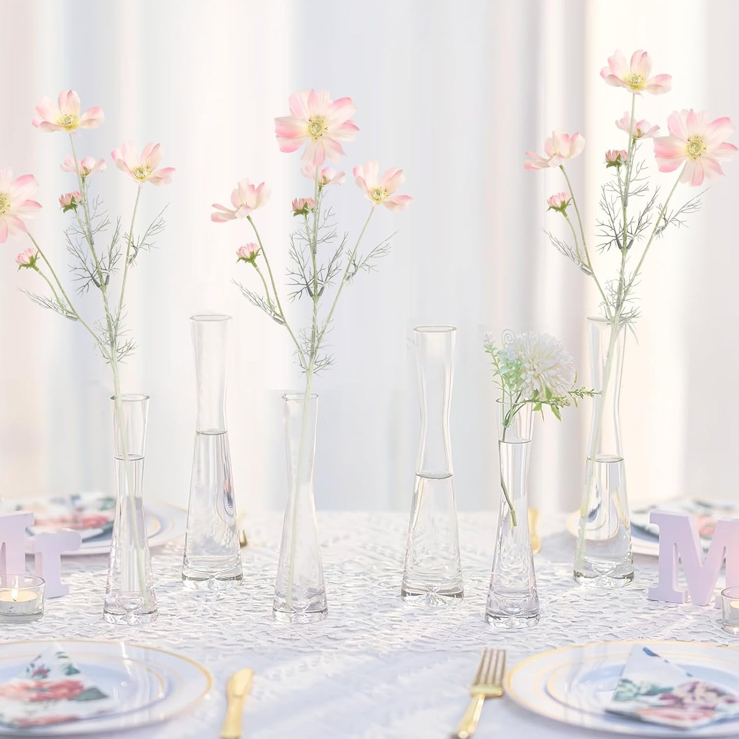 Cosmos Silk Flowers,6PCS Daisy Flowers Artificial 24'' Artificial Wildflower Fake Flowers with Stems for Wedding Party Kitchens Home Decoration(Peach Coral)