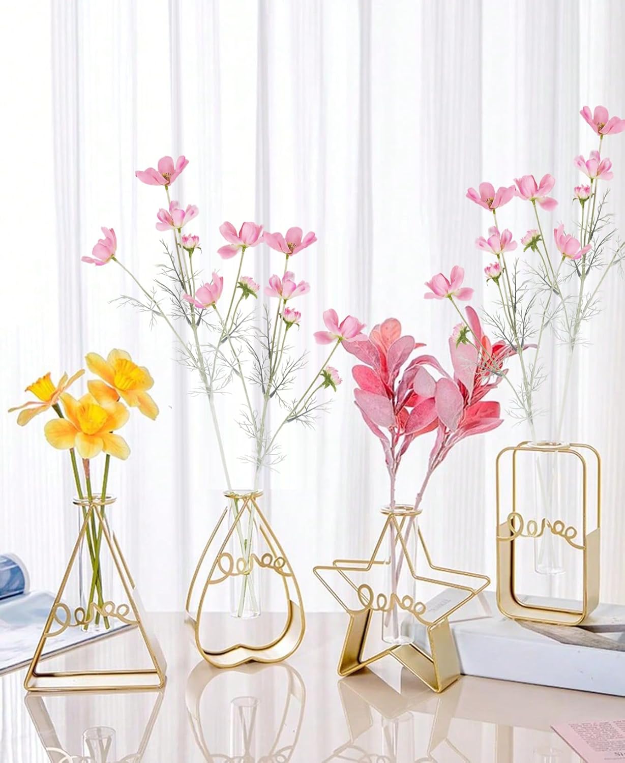 Cosmos Silk Flowers,6PCS Daisy Flowers Artificial 24'' Artificial Wildflower Fake Flowers with Stems for Wedding Party Kitchens Home Decoration(Peach Coral)