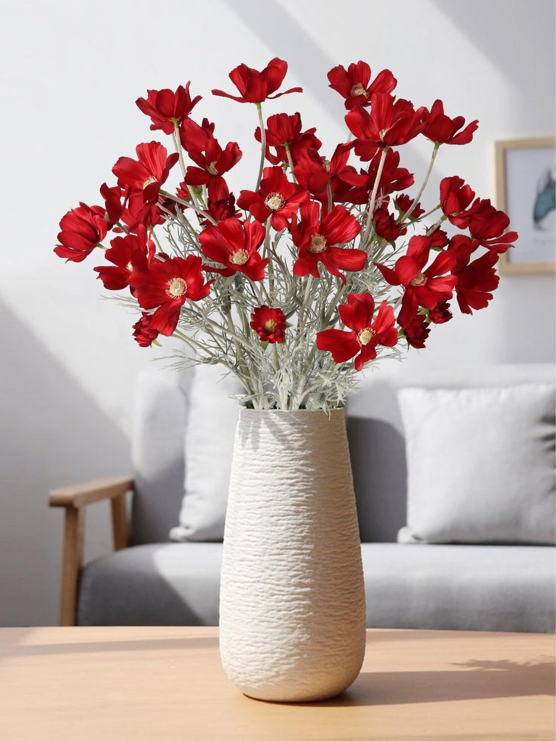 Cosmos Silk Flowers,6PCS Daisy Flowers Artificial 24'' Artificial Wildflower Fake Flowers with Stems for Wedding Party Kitchens Home Decoration(Peach Coral)