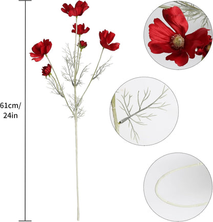 Cosmos Silk Flowers,6PCS Daisy Flowers Artificial 24'' Artificial Wildflower Fake Flowers with Stems for Wedding Party Kitchens Home Decoration(Peach Coral)