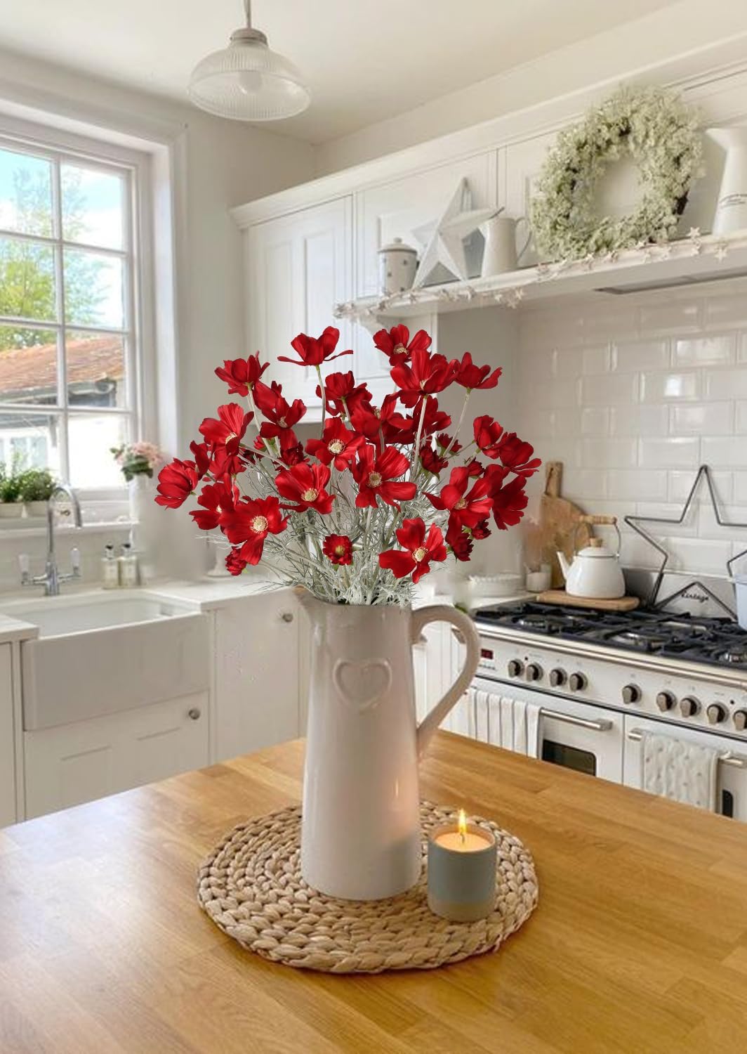 Cosmos Silk Flowers,6PCS Daisy Flowers Artificial 24'' Artificial Wildflower Fake Flowers with Stems for Wedding Party Kitchens Home Decoration(Peach Coral)