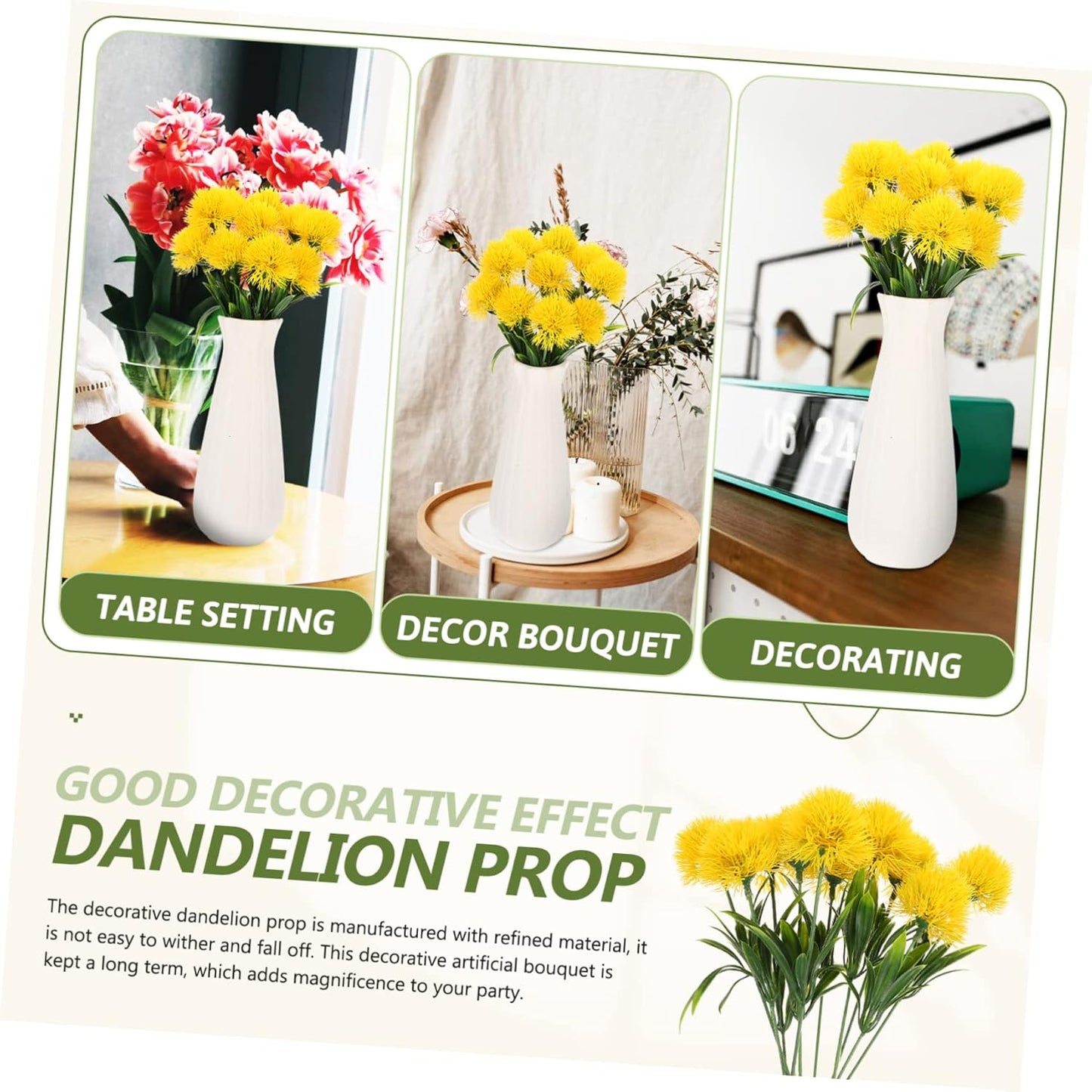 20 Pcs Faux Dandelion Flowers Artificial Dandelion Stems for Wedding Home Party Table Centerpieces Decoration 9.84X2.75X1.37 Inch