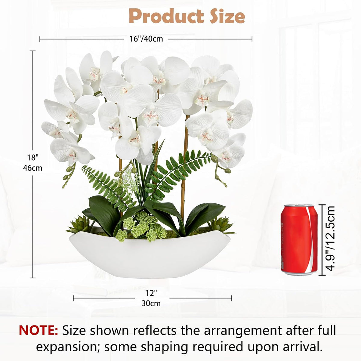 Orchid Artificial Flowers 18in White Fake Orchid Silk Flowers with Ceramic Pot Faux Orchid Arrangement for Home Office Room Coffee Table Centerpiece Modern Decoration