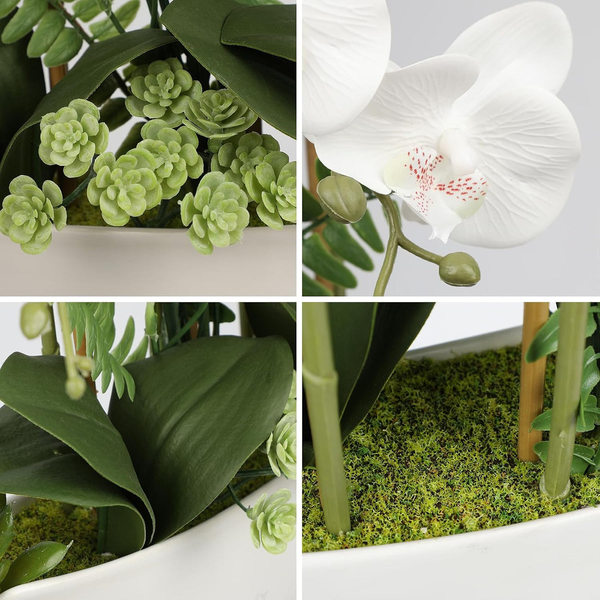 Orchid Artificial Flowers 18in White Fake Orchid Silk Flowers with Ceramic Pot Faux Orchid Arrangement for Home Office Room Coffee Table Centerpiece Modern Decoration