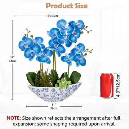 Orchid Artificial Flowers 18in White Fake Orchid Silk Flowers with Ceramic Pot Faux Orchid Arrangement for Home Office Room Coffee Table Centerpiece Modern Decoration