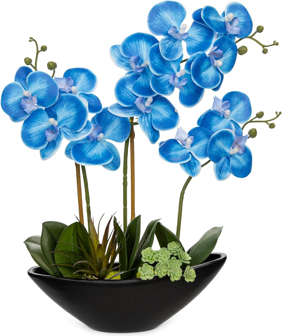 Orchid Artificial Flowers 18in White Fake Orchid Silk Flowers with Ceramic Pot Faux Orchid Arrangement for Home Office Room Coffee Table Centerpiece Modern Decoration