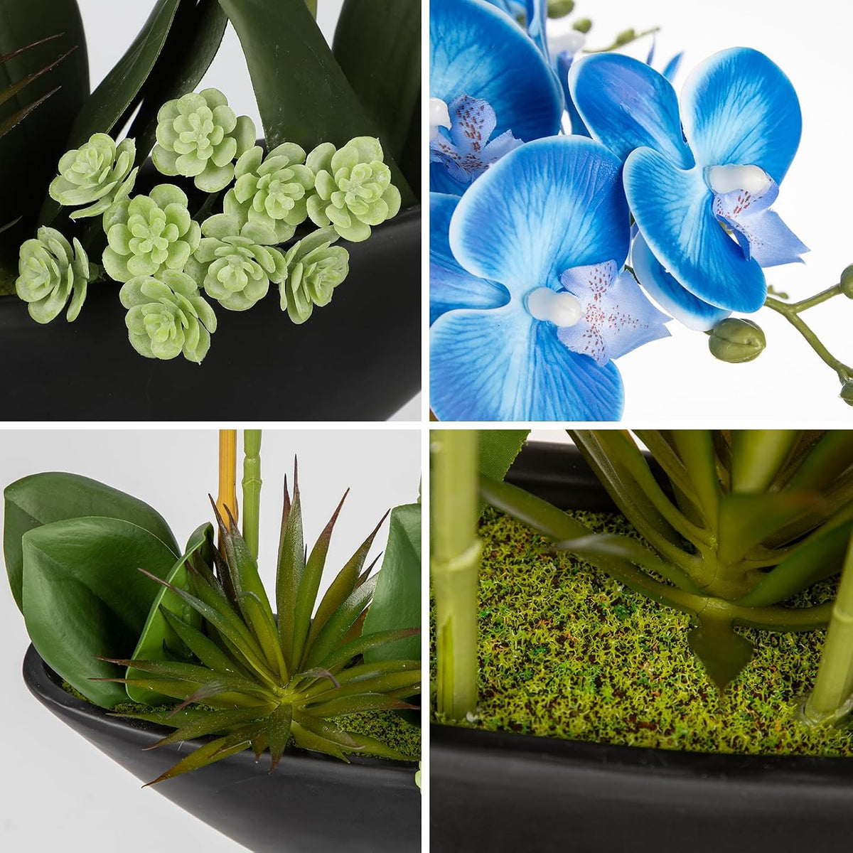 Orchid Artificial Flowers 18in White Fake Orchid Silk Flowers with Ceramic Pot Faux Orchid Arrangement for Home Office Room Coffee Table Centerpiece Modern Decoration
