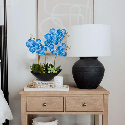 Orchid Artificial Flowers 18in White Fake Orchid Silk Flowers with Ceramic Pot Faux Orchid Arrangement for Home Office Room Coffee Table Centerpiece Modern Decoration
