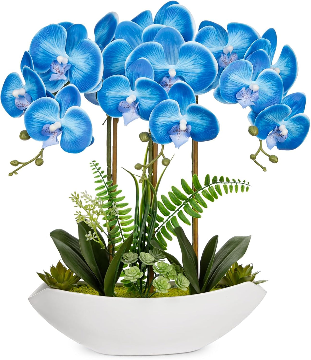 Orchid Artificial Flowers 18in White Fake Orchid Silk Flowers with Ceramic Pot Faux Orchid Arrangement for Home Office Room Coffee Table Centerpiece Modern Decoration