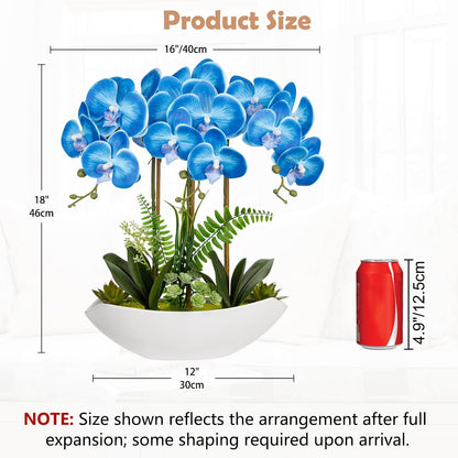 Orchid Artificial Flowers 18in White Fake Orchid Silk Flowers with Ceramic Pot Faux Orchid Arrangement for Home Office Room Coffee Table Centerpiece Modern Decoration
