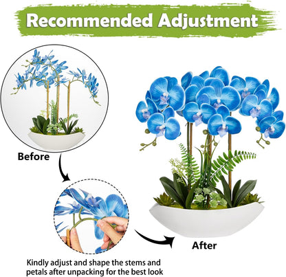 Orchid Artificial Flowers 18in White Fake Orchid Silk Flowers with Ceramic Pot Faux Orchid Arrangement for Home Office Room Coffee Table Centerpiece Modern Decoration