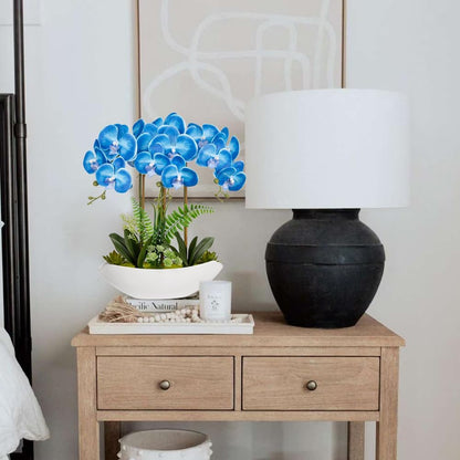 Orchid Artificial Flowers 18in White Fake Orchid Silk Flowers with Ceramic Pot Faux Orchid Arrangement for Home Office Room Coffee Table Centerpiece Modern Decoration