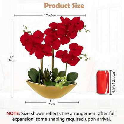 Orchid Artificial Flowers 18in White Fake Orchid Silk Flowers with Ceramic Pot Faux Orchid Arrangement for Home Office Room Coffee Table Centerpiece Modern Decoration