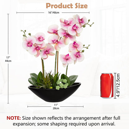 Orchid Artificial Flowers 18in White Fake Orchid Silk Flowers with Ceramic Pot Faux Orchid Arrangement for Home Office Room Coffee Table Centerpiece Modern Decoration