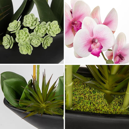 Orchid Artificial Flowers 18in White Fake Orchid Silk Flowers with Ceramic Pot Faux Orchid Arrangement for Home Office Room Coffee Table Centerpiece Modern Decoration