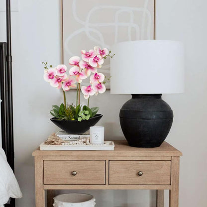 Orchid Artificial Flowers 18in White Fake Orchid Silk Flowers with Ceramic Pot Faux Orchid Arrangement for Home Office Room Coffee Table Centerpiece Modern Decoration