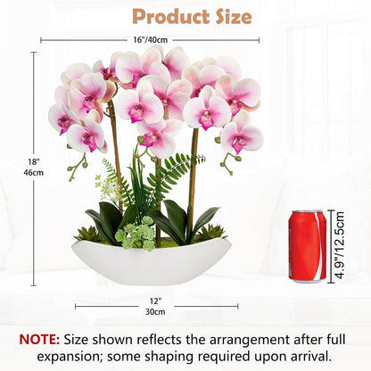 Orchid Artificial Flowers 18in White Fake Orchid Silk Flowers with Ceramic Pot Faux Orchid Arrangement for Home Office Room Coffee Table Centerpiece Modern Decoration