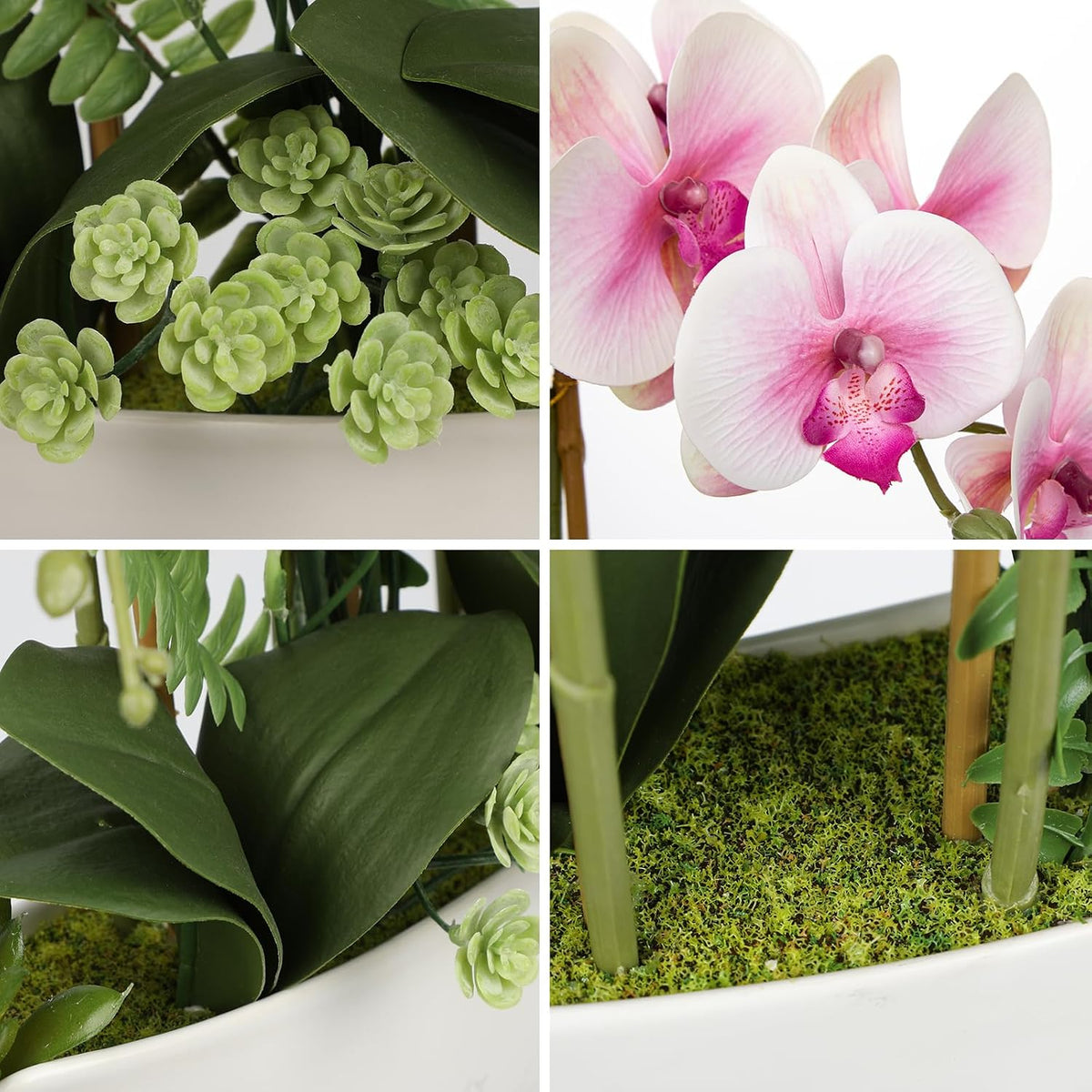 Orchid Artificial Flowers 18in White Fake Orchid Silk Flowers with Ceramic Pot Faux Orchid Arrangement for Home Office Room Coffee Table Centerpiece Modern Decoration
