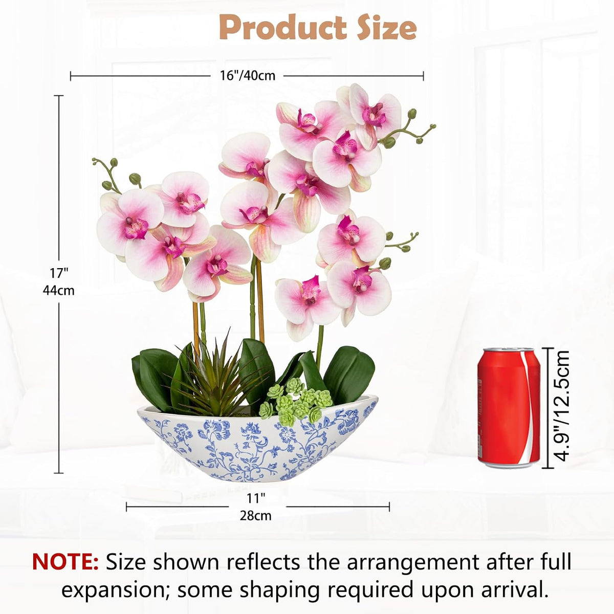 Orchid Artificial Flowers 18in White Fake Orchid Silk Flowers with Ceramic Pot Faux Orchid Arrangement for Home Office Room Coffee Table Centerpiece Modern Decoration