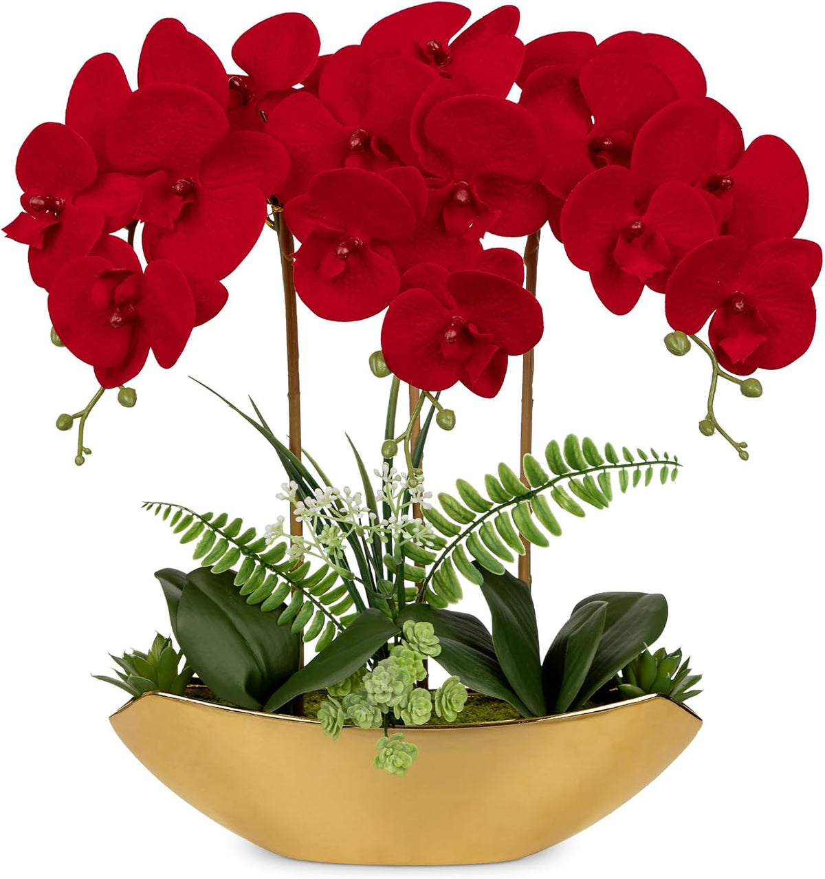 Orchid Artificial Flowers 18in White Fake Orchid Silk Flowers with Ceramic Pot Faux Orchid Arrangement for Home Office Room Coffee Table Centerpiece Modern Decoration