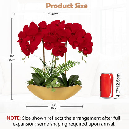 Orchid Artificial Flowers 18in White Fake Orchid Silk Flowers with Ceramic Pot Faux Orchid Arrangement for Home Office Room Coffee Table Centerpiece Modern Decoration