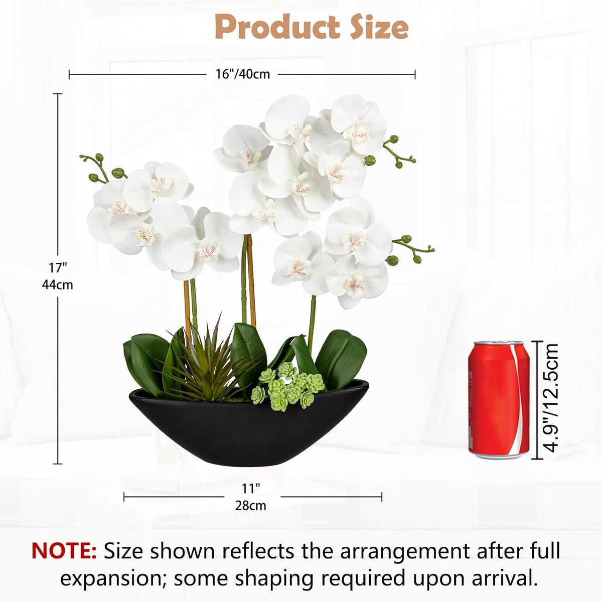 Orchid Artificial Flowers 18in White Fake Orchid Silk Flowers with Ceramic Pot Faux Orchid Arrangement for Home Office Room Coffee Table Centerpiece Modern Decoration
