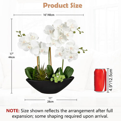 Orchid Artificial Flowers 18in White Fake Orchid Silk Flowers with Ceramic Pot Faux Orchid Arrangement for Home Office Room Coffee Table Centerpiece Modern Decoration