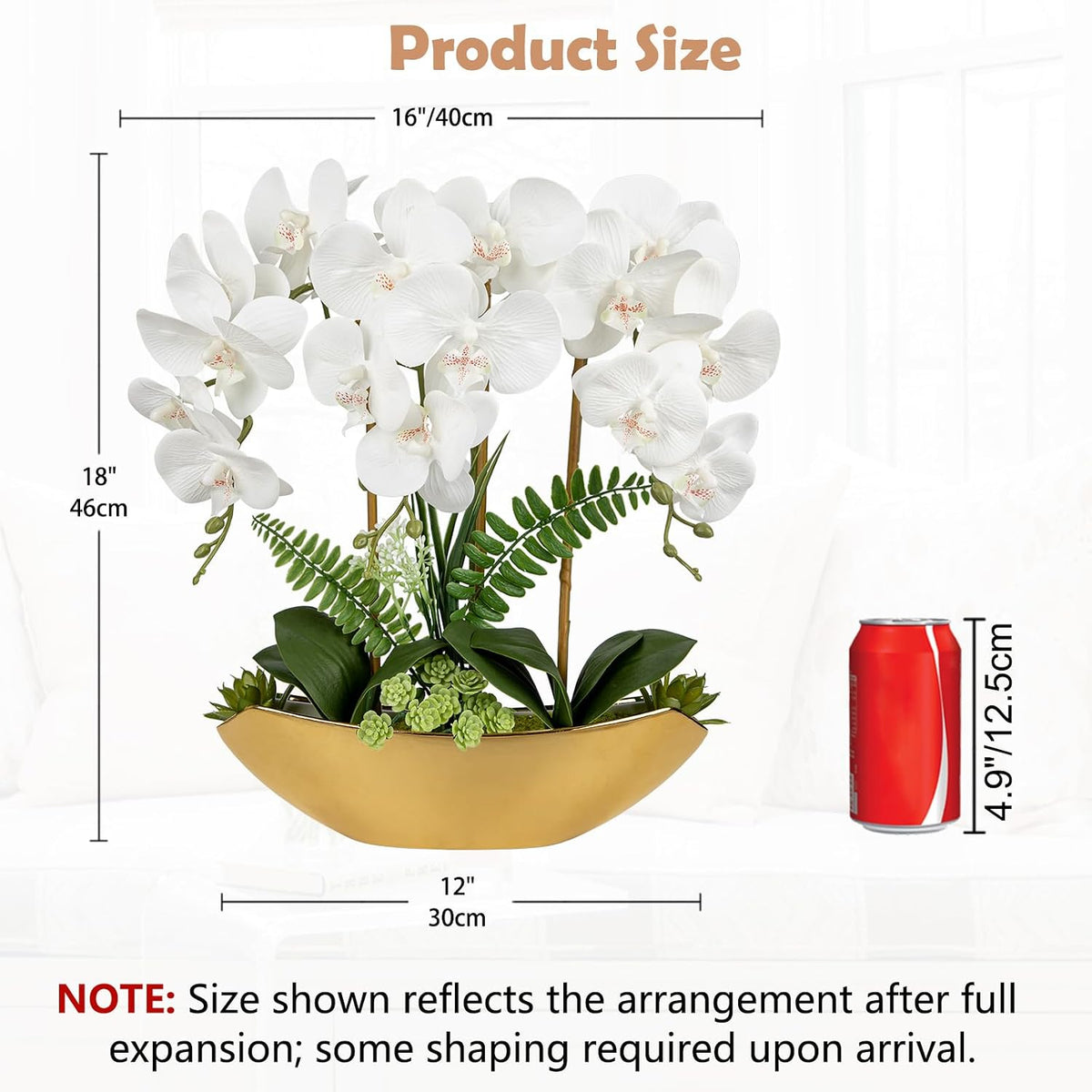 Orchid Artificial Flowers 18in White Fake Orchid Silk Flowers with Ceramic Pot Faux Orchid Arrangement for Home Office Room Coffee Table Centerpiece Modern Decoration