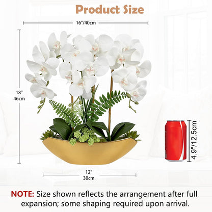 Orchid Artificial Flowers 18in White Fake Orchid Silk Flowers with Ceramic Pot Faux Orchid Arrangement for Home Office Room Coffee Table Centerpiece Modern Decoration