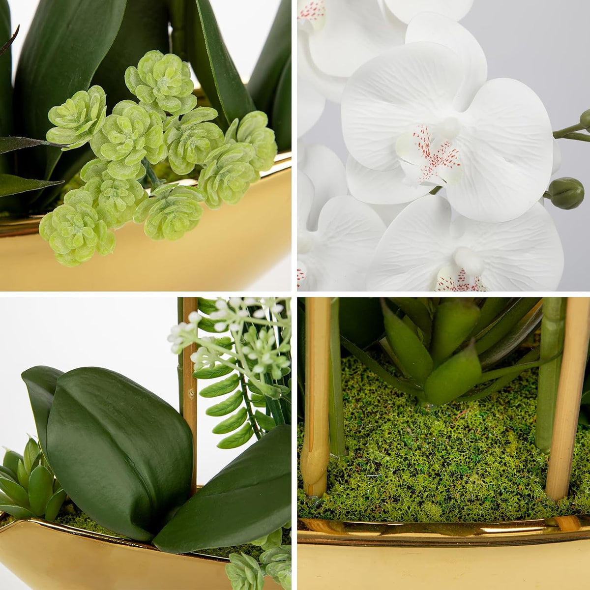 Orchid Artificial Flowers 18in White Fake Orchid Silk Flowers with Ceramic Pot Faux Orchid Arrangement for Home Office Room Coffee Table Centerpiece Modern Decoration