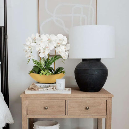 Orchid Artificial Flowers 18in White Fake Orchid Silk Flowers with Ceramic Pot Faux Orchid Arrangement for Home Office Room Coffee Table Centerpiece Modern Decoration